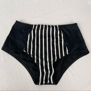 High waisted black and white striped bikini bottom